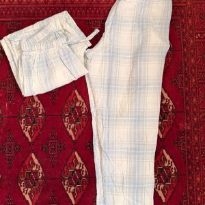 شلوار چهارخونه آبی روشن